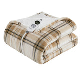 Plaid Velvety Shepra Heated Throw, Tan