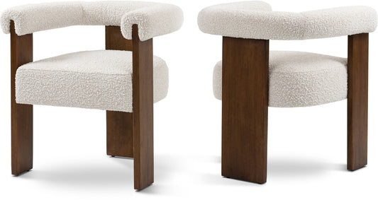 Barrel Cream Boucle Fabric Dining Chair - Elegant Mid-Century Design with Solid Wood Frame & Luxe Finish