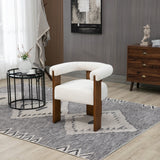 Barrel Cream Boucle Fabric Dining Chair - Elegant Mid-Century Design with Solid Wood Frame & Luxe Finish