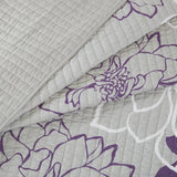 6-Piece Taupe Grey/Purple Floral Cotton Quilt Set