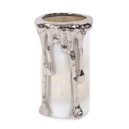 Arctic Glacier Glass Pillar Holder with Aluminum Molten Top Short
