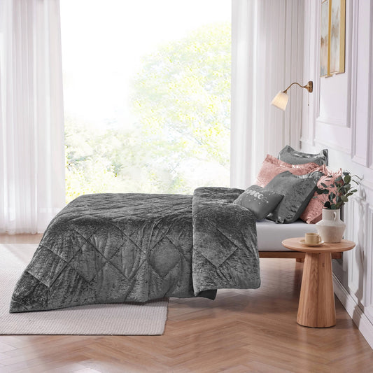 Crushed Velvet 4-Piece Comforter or Duvet Cover Set, Grey