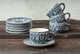 Handmade Gray Ceramic Coffee Cup & Saucer, 2.5 oz