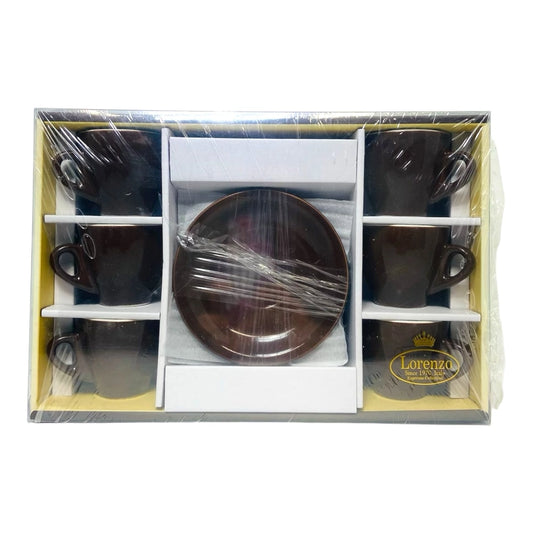 Brown Espresso Cups & Saucers Set of 12