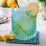 Aqua Blue Retro Floral Drinking Glasses Set of 6