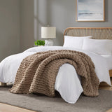 Handmade Chenille Chunky Knit Throw 50x60", Brown
