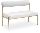 Carly Bench - Contemporary Vegan Leather Seat with Boucle Back and Durable Brushed Brass Frame