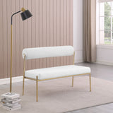 Carly Bench - Contemporary Vegan Leather Seat with Boucle Back and Durable Brushed Brass Frame