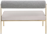 Carly Bench - Contemporary Vegan Leather Seat with Boucle Back and Durable Brushed Brass Frame