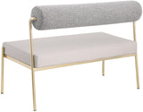 Carly Bench - Contemporary Vegan Leather Seat with Boucle Back and Durable Brushed Brass Frame