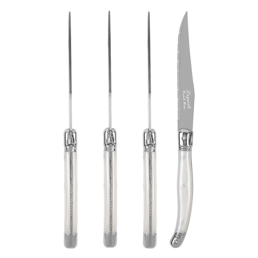 Laguiole Connoisseur 4-Piece Pearl White Steak Knife Set