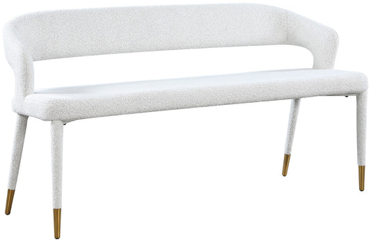 Destiny Cream Boucle Upholstered Bench with Gold Tipped Legs - Stylish Contemporary Seating Option