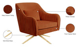 Paloma Cognac Velvet Accent Chair with Gold Swivel Base - Plush Comfort for Modern Living Spaces