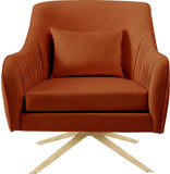 Paloma Cognac Velvet Accent Chair with Gold Swivel Base - Plush Comfort for Modern Living Spaces