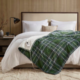 Plaid Velvety Shepra Heated Throw, Green