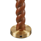 Twisted Faux Wood Table Lamp with Usb-C Port, Brown