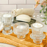 Clear Ribbed Glass Candle Holder Set of 6
