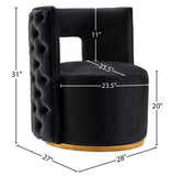 Theo Contemporary Accent Chair with Gold Swivel Base and Button Tufting for Luxurious Comfort