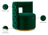Theo Contemporary Accent Chair with Gold Swivel Base and Button Tufting for Luxurious Comfort