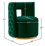Theo Contemporary Accent Chair with Gold Swivel Base and Button Tufting for Luxurious Comfort