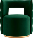 Theo Contemporary Accent Chair with Gold Swivel Base and Button Tufting for Luxurious Comfort