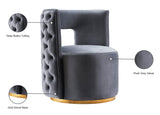 Theo Contemporary Accent Chair with Gold Swivel Base and Button Tufting for Luxurious Comfort