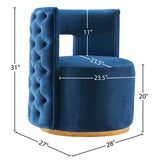 Theo Contemporary Accent Chair with Gold Swivel Base and Button Tufting for Luxurious Comfort