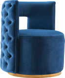Theo Contemporary Accent Chair with Gold Swivel Base and Button Tufting for Luxurious Comfort