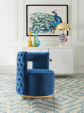 Theo Contemporary Accent Chair with Gold Swivel Base and Button Tufting for Luxurious Comfort