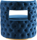 Theo Contemporary Accent Chair with Gold Swivel Base and Button Tufting for Luxurious Comfort