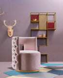 Theo Contemporary Accent Chair with Gold Swivel Base and Button Tufting for Luxurious Comfort