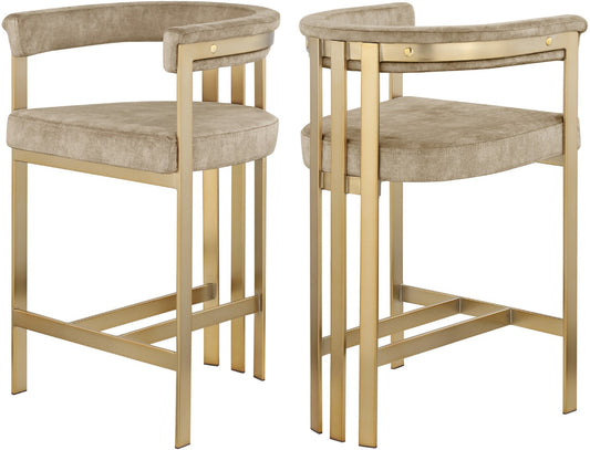 Marcello Contemporary Counter Stool - Luxurious Velvet and Durable Brass Frame for Modern Dining Spaces