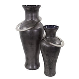 Black Ore Glass Vase with metal accent - Large