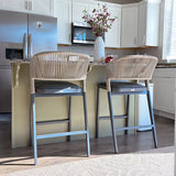 PURPLE LEAF Bar Stool Rattan Bar Stools Counter Stools with Back Metal Bar Height Stool Outdoor Bar Chair for Garden Kitchen