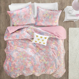 Gold Metallic Printed Plush Comforter Set, Pink