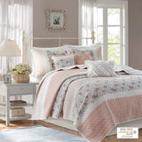 6 Piece Cotton Percale Quilt Set with Throw Pillows, Blush