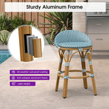 PURPLE LEAF Patio Oversized Backrest Bar Height Stool Set of 2 Outdoor Round Barstools Aluminum Frame Woven Rattan for Indoor Kitchen Dining Bistros Cafe Restaurant