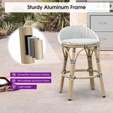 PURPLE LEAF Patio Oversized Backrest Bar Height Stool Set of 2 Outdoor Round Barstools Aluminum Frame Woven Rattan for Indoor Kitchen Dining Bistros Cafe Restaurant