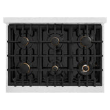 ZLINE 36" Select Dual Fuel Range Gas Cooktop Electric Convection Oven DuraSnow® Stainless Steel Gold HDRSZ-36-G