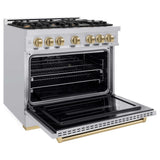 ZLINE 36" Dual Fuel Range, Gas Cooktop, Electric Convection Oven Stainless Steel, Champagne Bronze CDRZ-36-CB