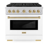 ZLINE 36"Paramount Dual Fuel Range White Matte Champagne Bronze SDRZ-WM-36-CB