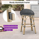 PURPLE LEAF Patio Oversized Backrest Bar Height Stool Set of 2 Outdoor Round Barstools Aluminum Frame Woven Rattan for Indoor Kitchen Dining Bistros Cafe Restaurant