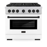 ZLINE 36"Paramount Dual Fuel Range DuraSnow® White Matte, Matte Black SDRSZ-WM-36-MB