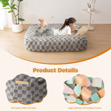 MAXYOYO Kids Bean Bag Bed - Bean Bag Chair to Bed with Jacquard Shaggy Plush Removable Cover, Plaid Grey