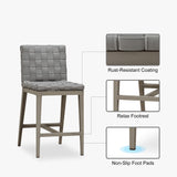 PURPLE LEAF Outdoor Counter Height Stools Set of 2, PU Leather Patio Bar Set with Aluminum Frame, Bar Chairs for Poolside, Garden, Kitchen Island
