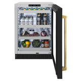 ZLINE 24" Touchstone 151 Can Beverage Fridge Black Matte Glass Door Gold RBSOZ-BLM-24-G