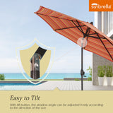 PATIO TREE 9ft Stripe Round Market Umbrella, Crank Lift, Push Button Tilt, Brown Pole, Sunbrella® (Dolce Mango)