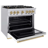 ZLINE 36" Dual Fuel Range, Gas Cooktop, Electric Convection Oven Stainless Steel, Matte White Door Champagne Bronze CDRZ-WM-36-CB