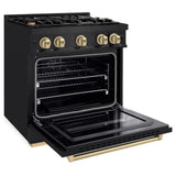 ZLINE 30" Dual Fuel Range, Gas Cooktop, Electric Convection Oven Black Stainless Steel, Champagne Bronze CDRBZ-30-CB