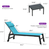 PURPLE LEAF Outdoor Lounge Chair Patio Chaise Pool Lounger Aluminum Frame with Side Table and Wheels for Outside Sunbathing Tanning Recliner Including Pillows